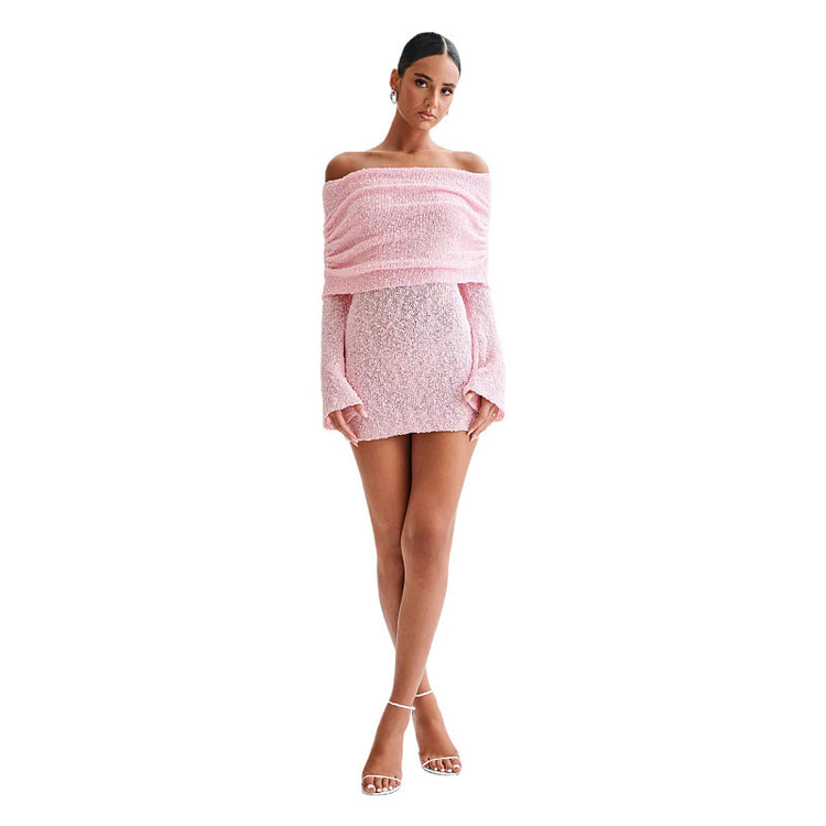 New Summer Knitted Dress Elegant Stylish Mini Neck Dress - Swefashionstore