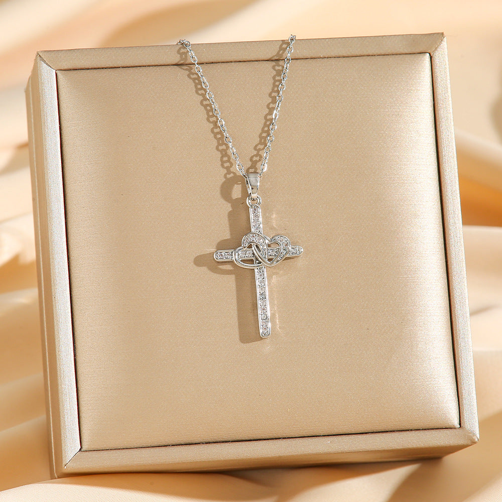 Cross Double Ring Love Heart Necklace - Swefashionstore