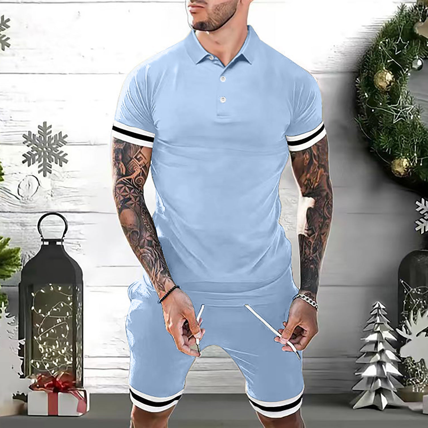 Mens Short Sets 2 Piece Outfits Polo Shirt - Swefashionstore