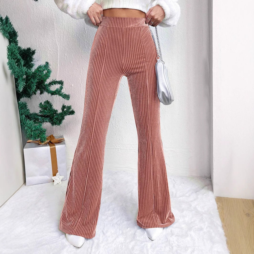 High Waist Lamp Wick Corduroy Bell-bottom Pants Wide Leg Women - Swefashionstore