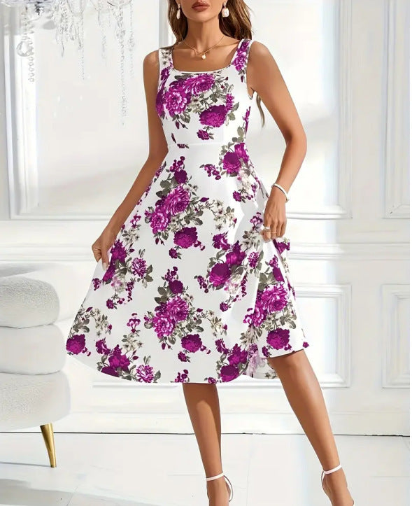 SLIM-FIT Suspender Dress Fashionable Flower Print - Swefashionstore