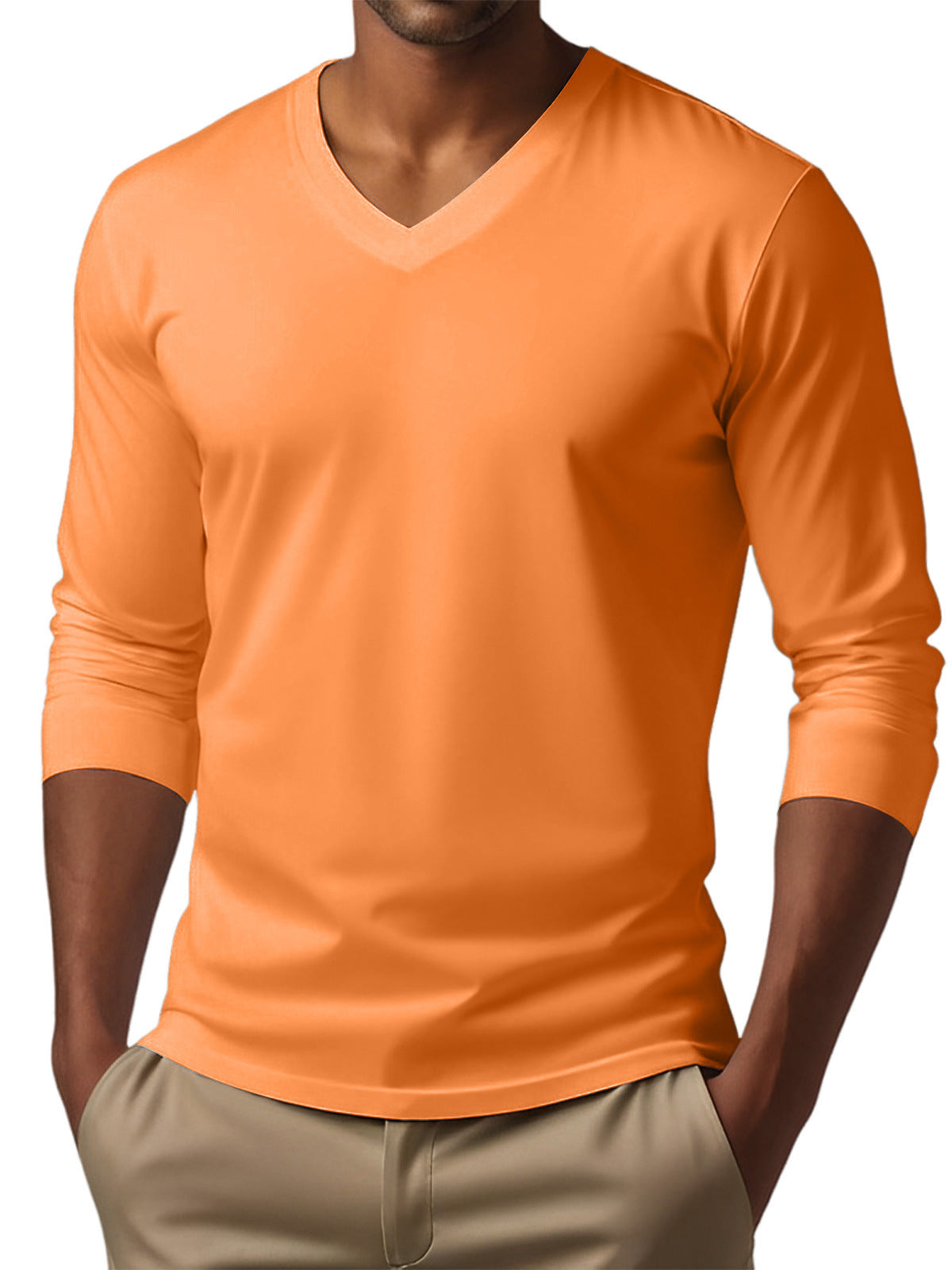 Men's versatile long sleeve pullover in orange polyester fabric.