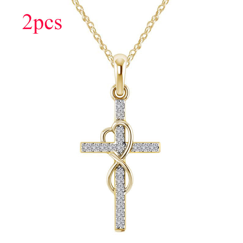Alloy Pendant With Diamond And Eight-character Cross Necklace - Swefashionstore