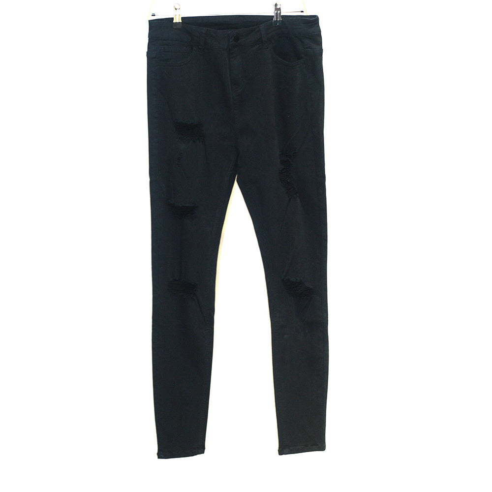 Sommerliche, verwaschene, superenge, zerrissene Jeans im Distressed-Hip-Hop-Stil