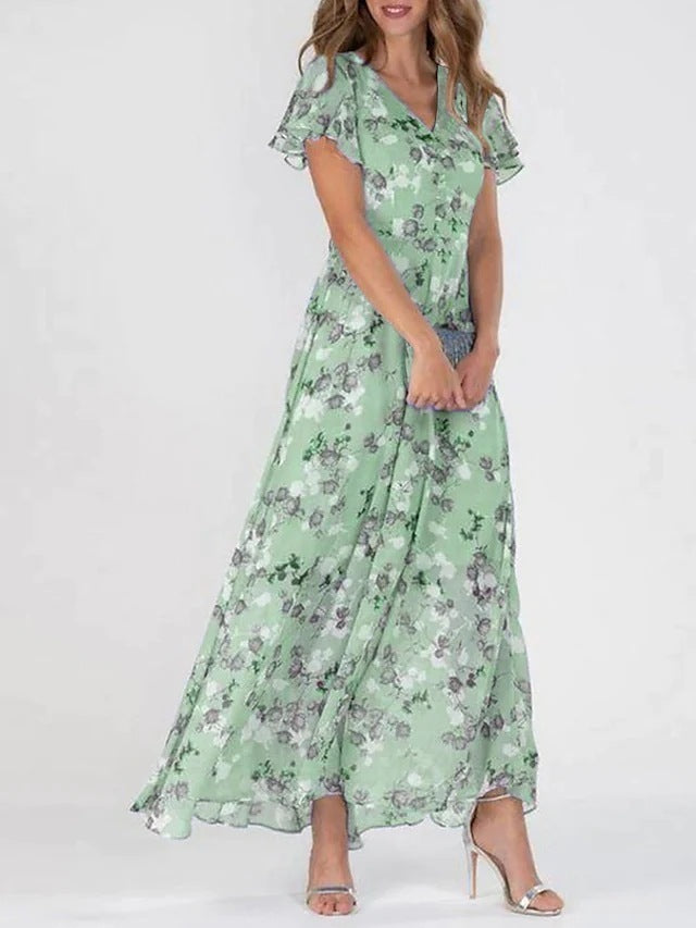 Flowers Print Short Sleeve Summer Fashion Dress - Swefashionstore