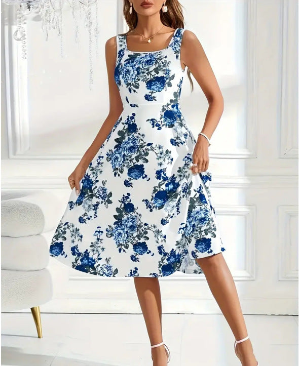 SLIM-FIT Suspender Dress Fashionable Flower Print - Swefashionstore