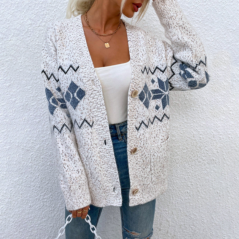 Single-breasted Pocket Women's Knit Sweater