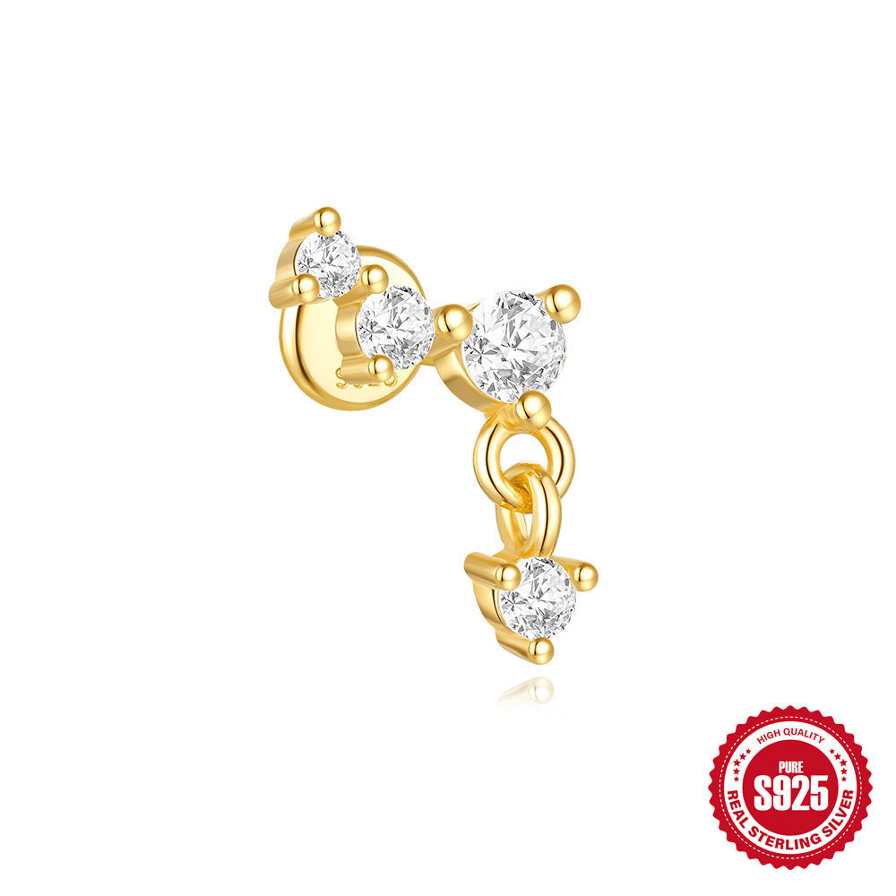 S925 Sterling Silver Moon Diamond Embedded Star Ear Rings - Swefashionstore