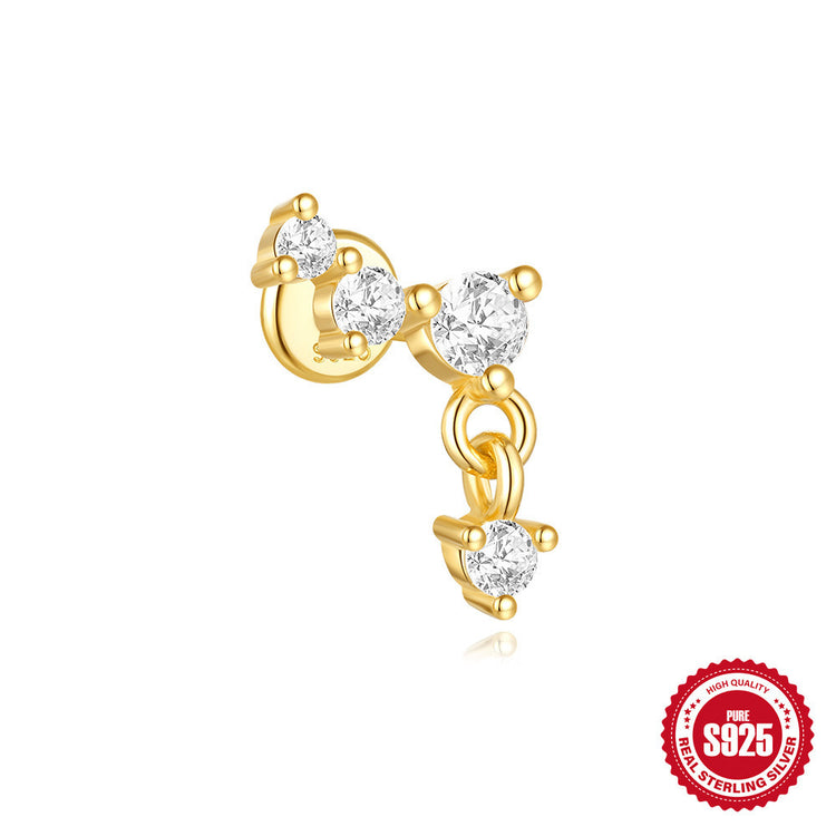 S925 Sterling Silver Moon Diamond Embedded Star Ear Rings - Swefashionstore