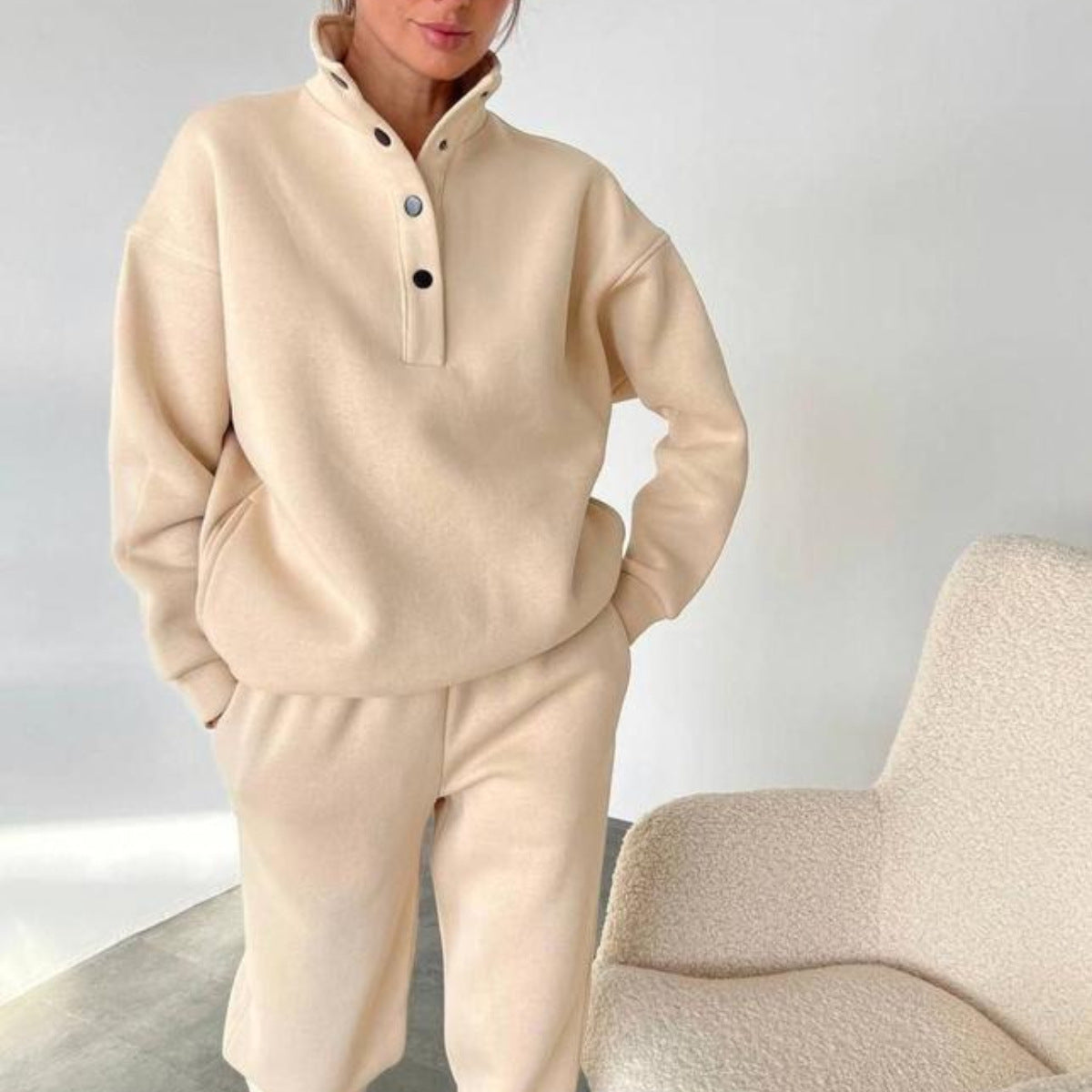 Lässige Pullover Lange Hose Set Warm Hoodie Für Frauen 2 Stück