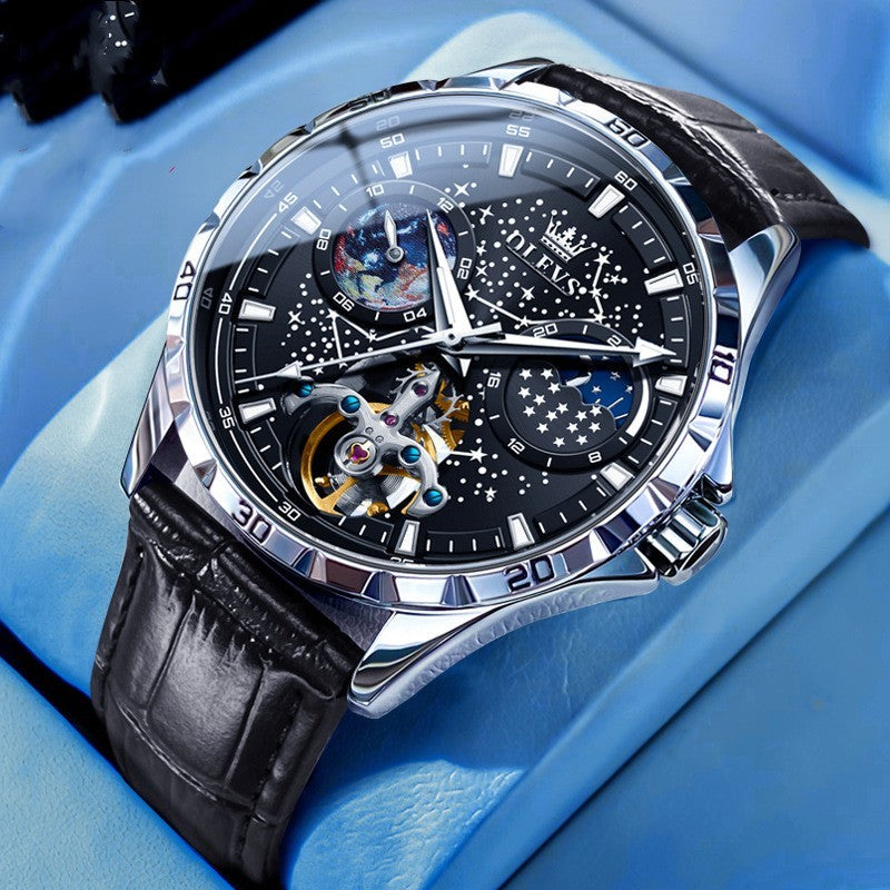 Fashion Starry Sky Mechanical Watch Business Hollow Waterproof Men - Swefashionstore