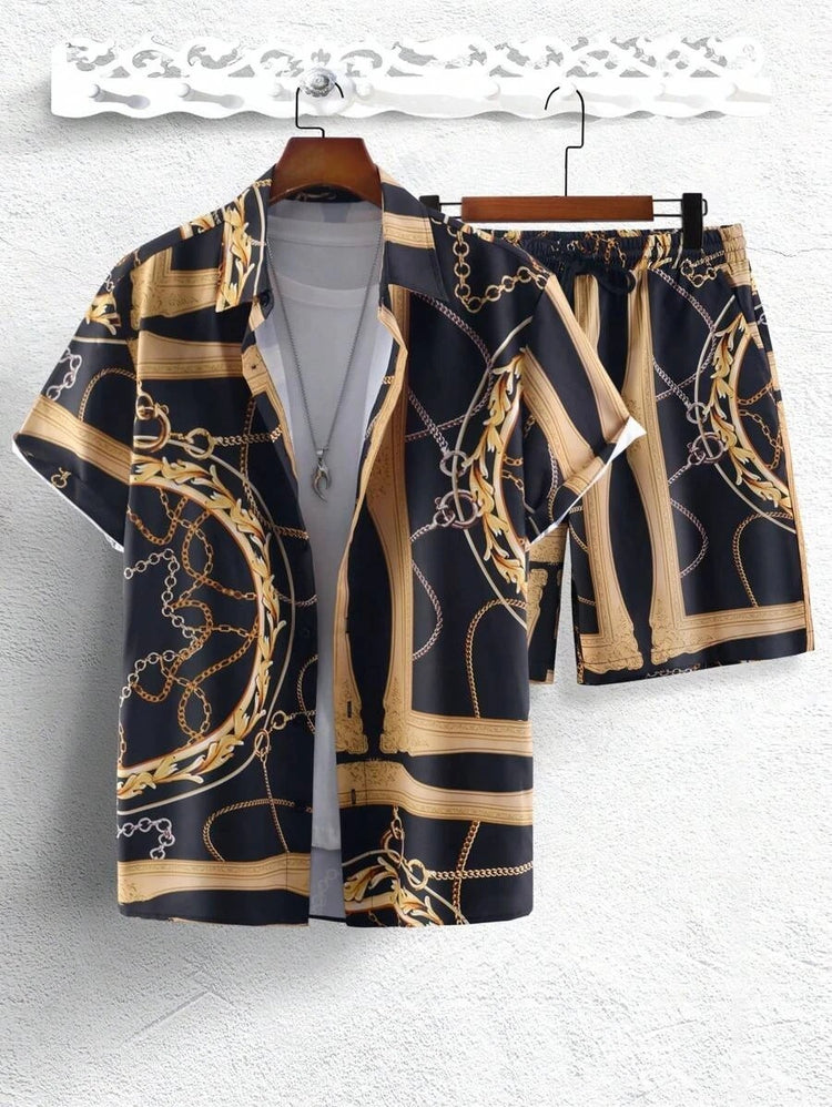 GOLD FASHION Chain 3D Digital Printing Shirt Shorts Suit - Swefashionstore