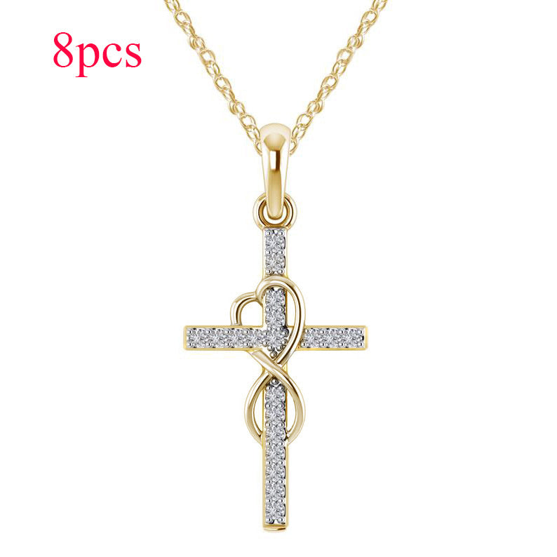 Alloy Pendant With Diamond And Eight-character Cross Necklace - Swefashionstore