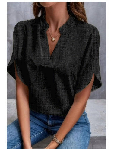 SUMMER Short-sleeved CHIFFON V-neck Shirt
