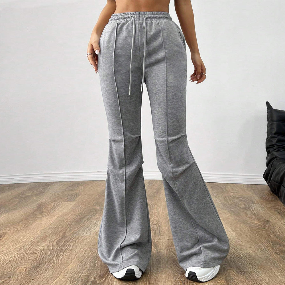 Simple Casual Pants Drawstring Elastic Waist Wide Leg Trousers - Swefashionstore