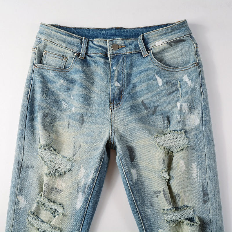 Vintage Paint Broken Holes Pants Men&