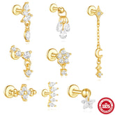 S925 Sterling Silver Moon Diamond Embedded Star Ear Rings - Swefashionstore