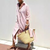 Striped Shirt Dress With Belt Fashion Half-sleeved For Women - Swefashionstore