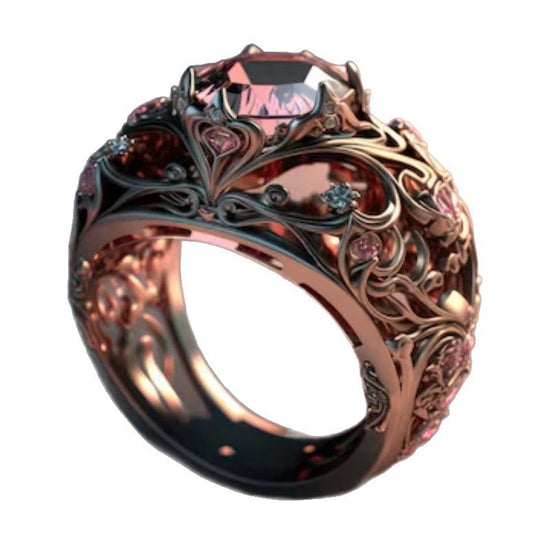 Distressed Round Edge Carved Pattern Creative Ring - Swefashionstore