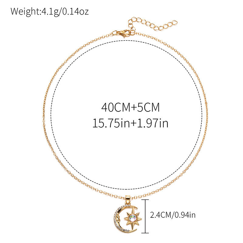 9 Moon Star Zircon Pendant Necklace