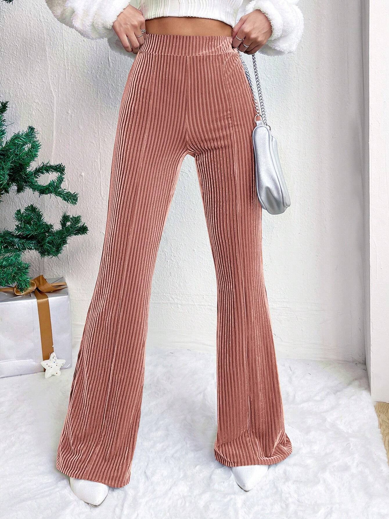 High Waist Lamp Wick Corduroy Bell-bottom Pants Wide Leg Women - Swefashionstore