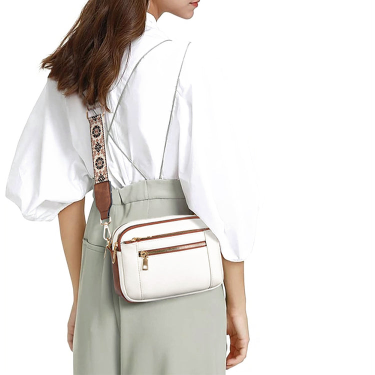 Triple-zipper Shoulder Bag With Floral Embroidered Straps - Swefashionstore