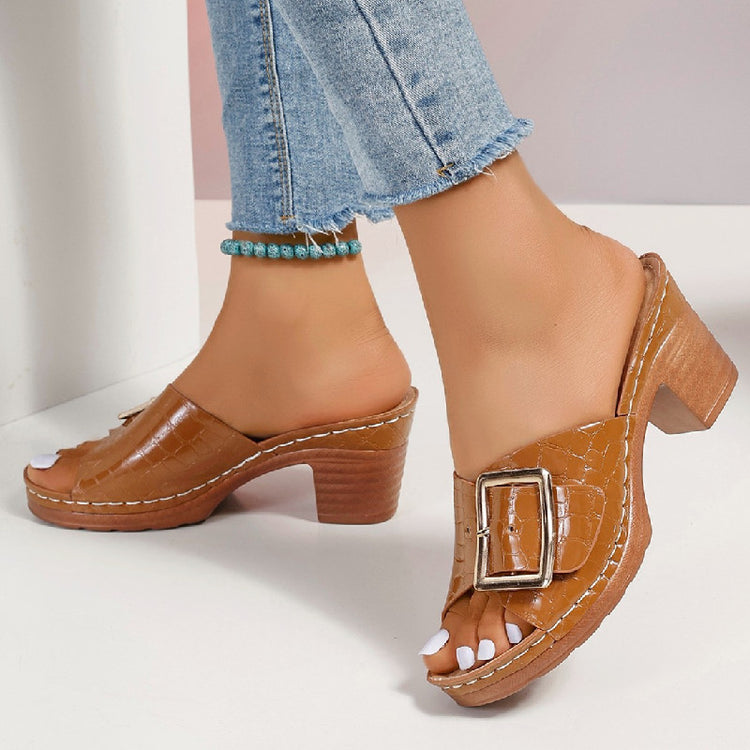 Fashion Crocodile-textured Buckle Sandals - Swefashionstore