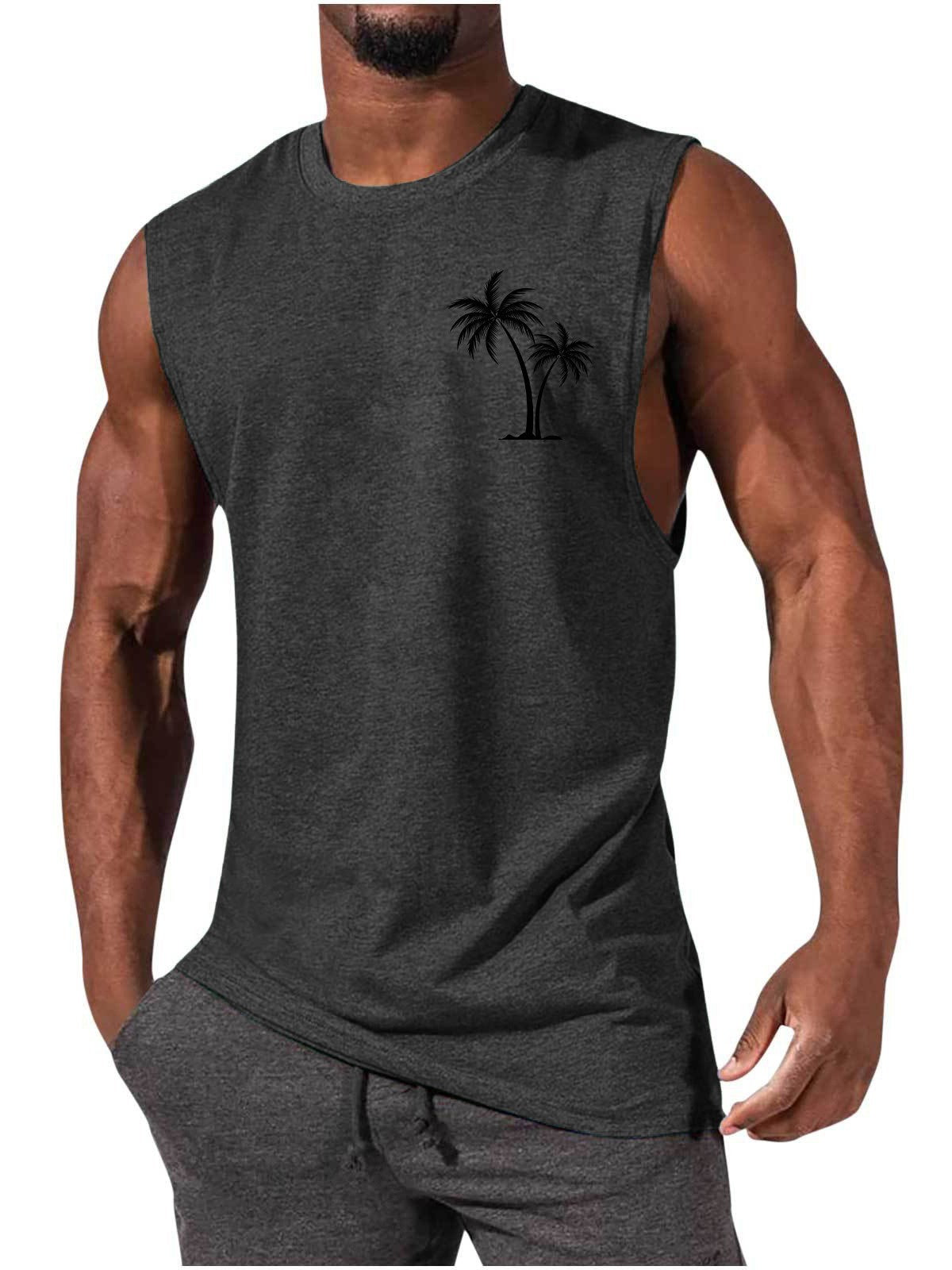BEST SELLER Coconut Tree Embroidery Vest Summer Beach Tshirt