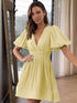 ELEGANT Summer Waist Trimming Dress V-Neck Lantern Sleeve - Swefashionstore