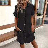 Summer Short Sleeve Shirt Dress - Swefashionstore
