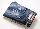 DENIM jeans famous D2 zipper blue hole Pencil Pants - Swefashionstore
