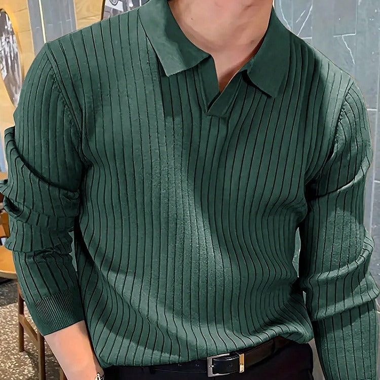 Lapel Texture Stretch Slim Knit Polo Shirt - Swefashionstore