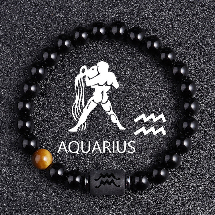Twelve Constellation Black Glass Tiger-eye Bracelet - Swefashionstore