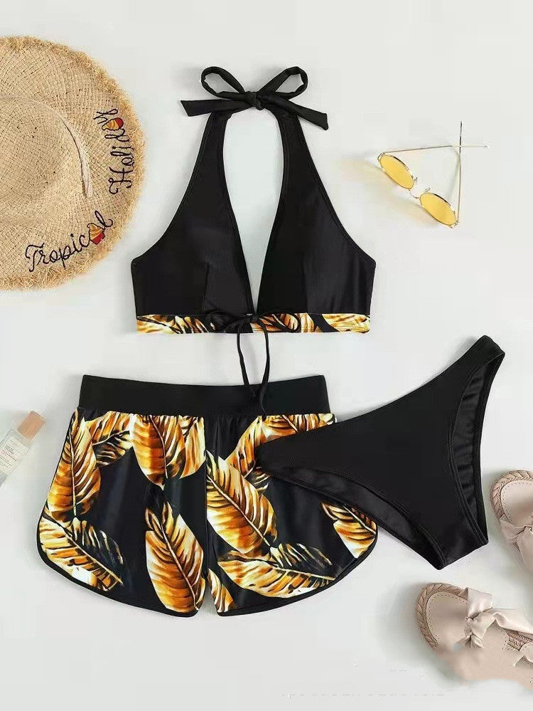 3-teiliger Bikini mit Shorts