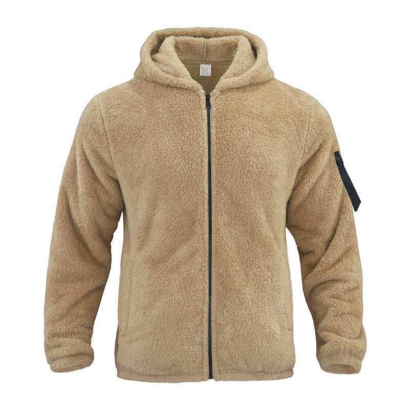 Plush Hooded Jacket Men's Autumn And Winter Fleece Warm Coat