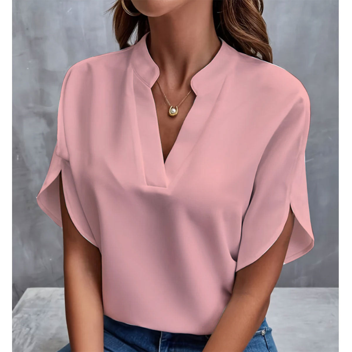 SUMMER Short-sleeved CHIFFON V-neck Shirt