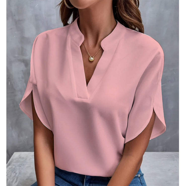 SUMMER Short-sleeved CHIFFON V-neck Shirt - Swefashionstore