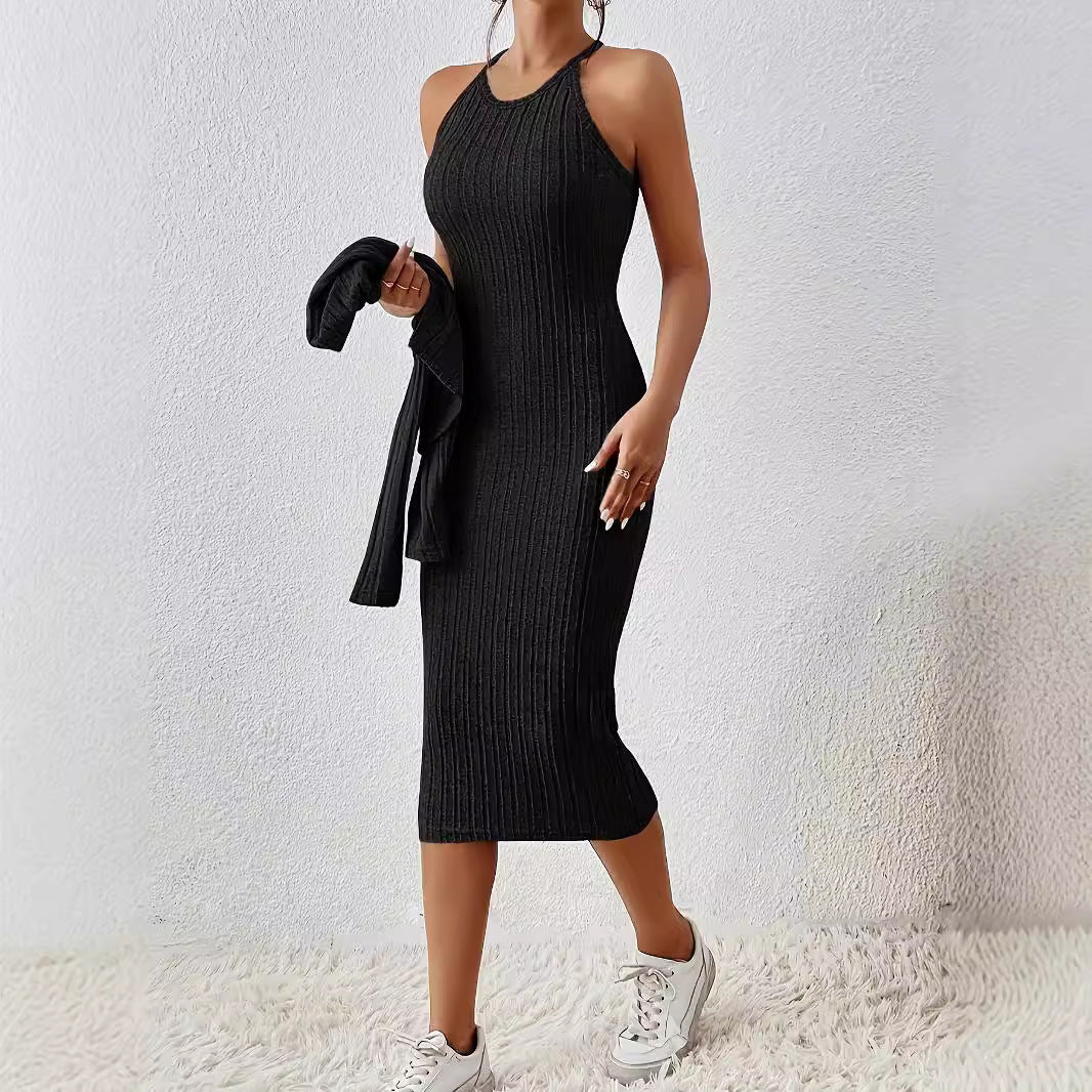 Front Button Cropped Top And Slim Fit Dress - Swefashionstore