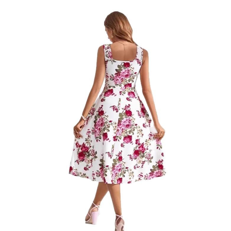 SLIM-FIT Suspender Dress Fashionable Flower Print - Swefashionstore