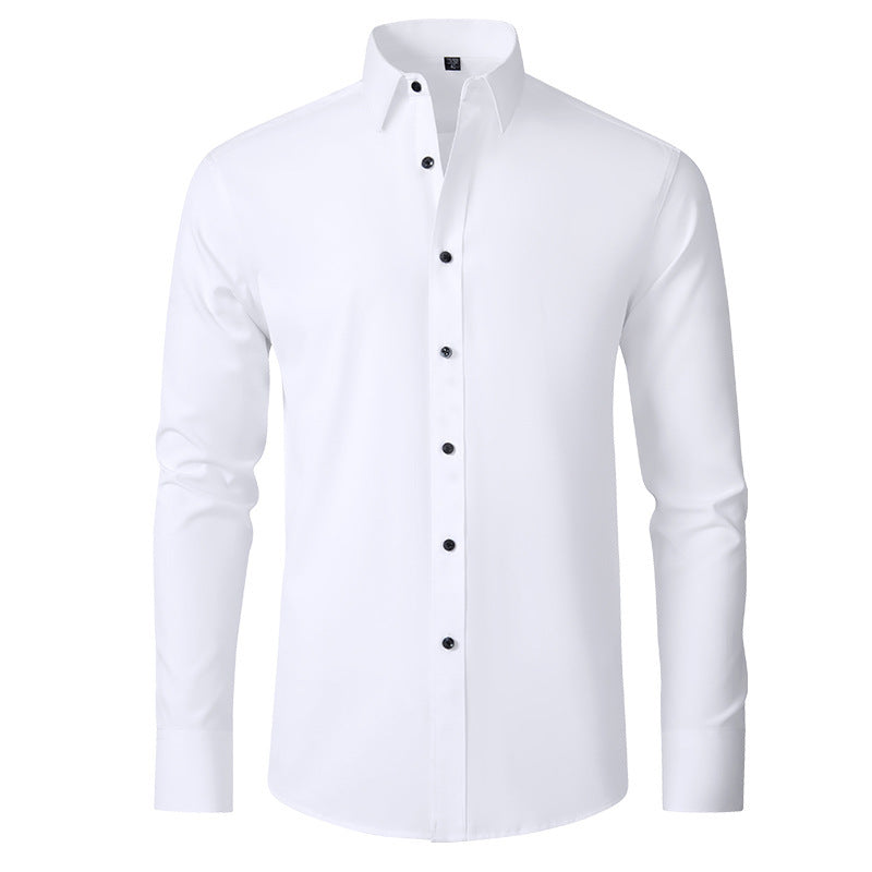 Solid Long Sleeve Shirt Fashion Slim Lapel Button Office Business Shirt Men&