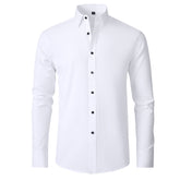 Solid Long Sleeve Shirt Fashion Slim Lapel Button Office Business Shirt Men&