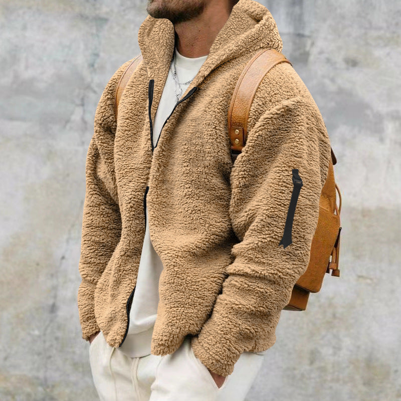Plush Hooded Jacket Men's Autumn And Winter Fleece Warm Coat