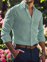 Ins Stripe Printed Long Sleeve Shirt Men Fashion Casual Lapel Button Top Clothing - Swefashionstore