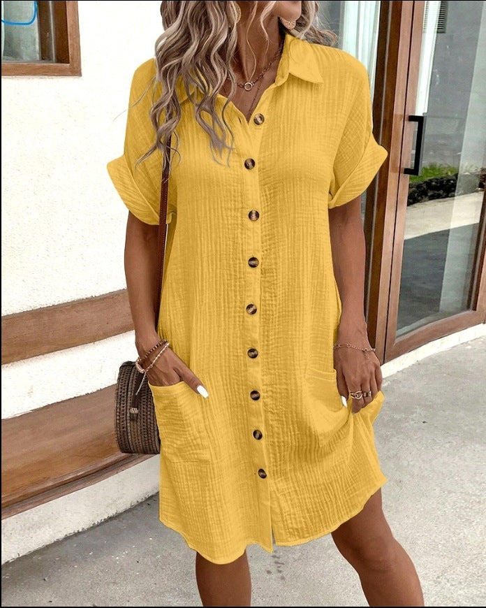 Summer Short Sleeve Shirt Dress - Swefashionstore