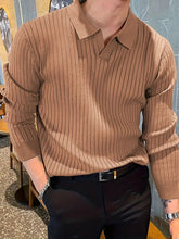 Lapel Texture Stretch Slim Knit Polo Shirt - Swefashionstore