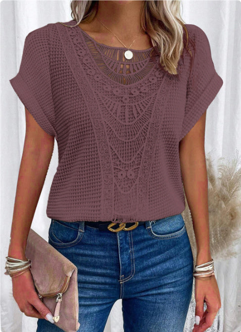 Summer Hollow Out Short-sleeved T-shirt - Swefashionstore