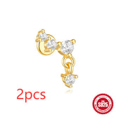 S925 Sterling Silver Moon Diamond Embedded Star Ear Rings - Swefashionstore