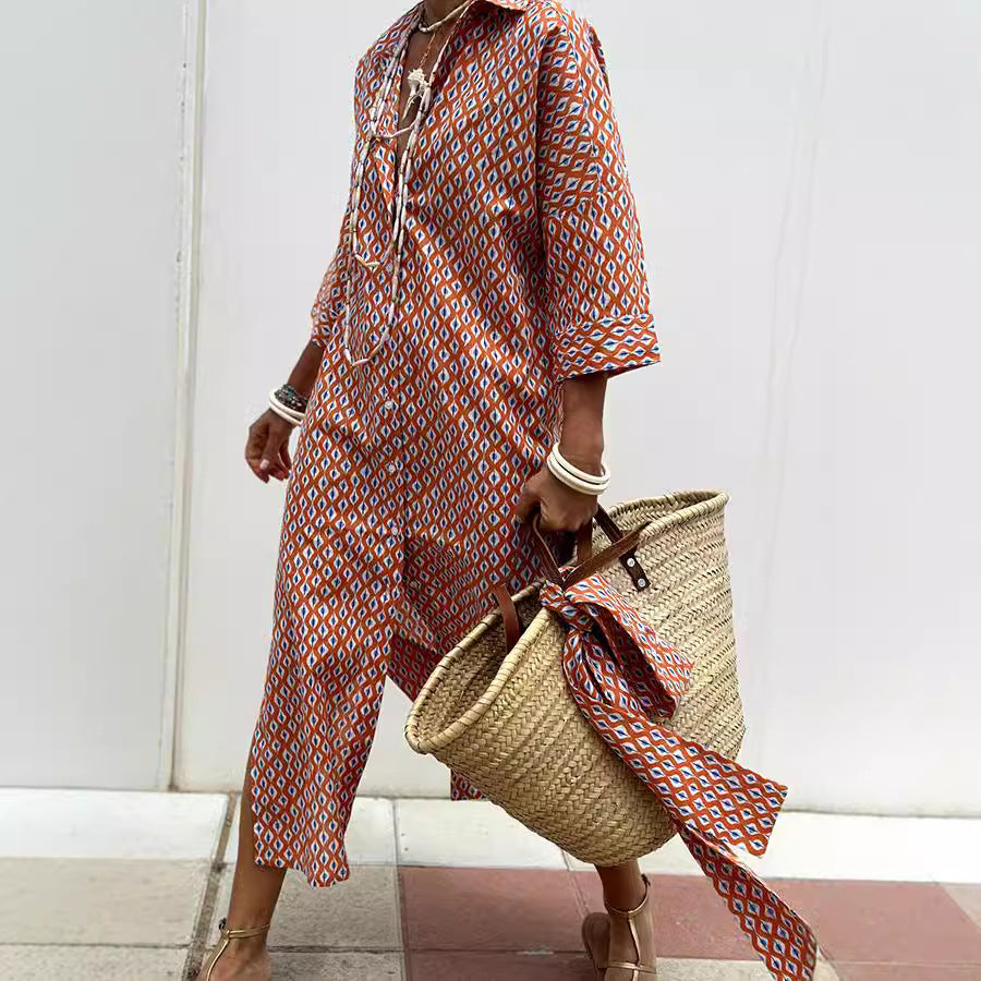 Striped Shirt Dress With Belt Fashion Half-sleeved For Women - Swefashionstore