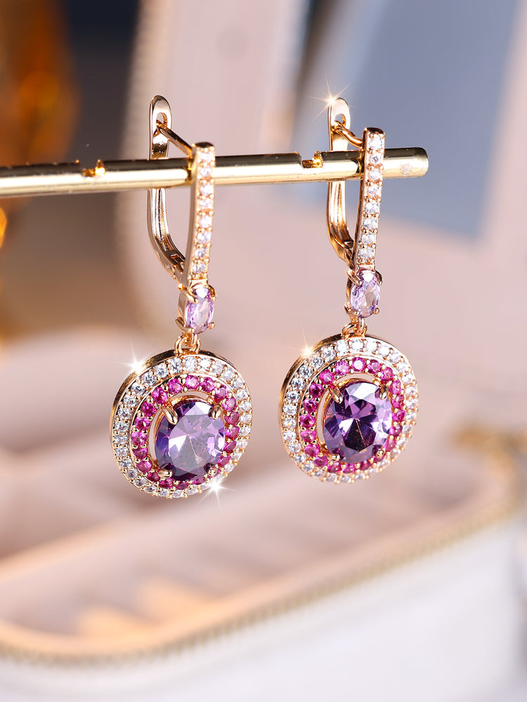Entry Lux Colored Gems Egg-shaped Main Stone-Edge White Diamond Earrings - Swefashionstore