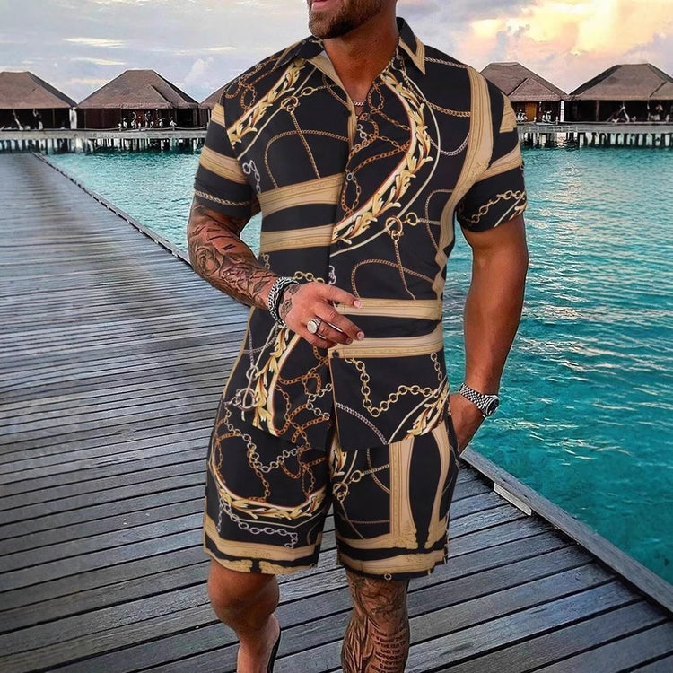 GOLD FASHION Chain 3D Digital Printing Shirt Shorts Suit - Swefashionstore